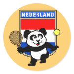 This adorable little panda loves to get out on the court and hits some balls. Panda plays in front of a large flag of the Netherlands. This is a great design for anyone who loves to play tennis, watch tennis or just loves cute pandas.