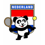 This adorable little panda loves to get out on the court and hits some balls. Panda plays in front of a large flag of the Netherlands. This is a great design for anyone who loves to play tennis, watch tennis or just loves cute pandas.