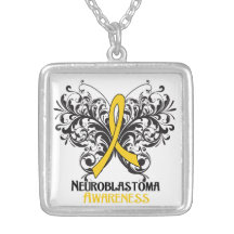 Neuroblastoma Flourish Butterfly Ribbon Pendants
