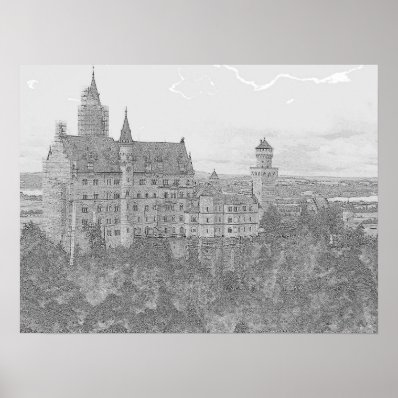 Neuschwanstein castle in pencil