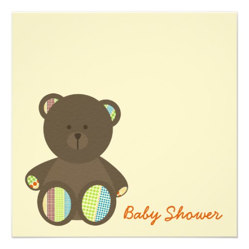 Neutral Baby Shower: Boho Dots Stuffed Bear Personalized Invites