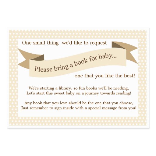 Neutral Baby Shower Book Insert Request Card Business Card (front side)
