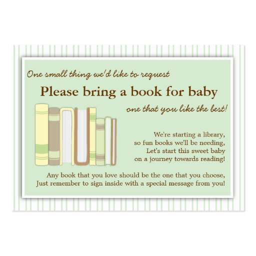 Neutral Baby Shower Book Insert Request Card Mint Business Card ...