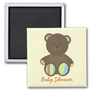 Neutral Baby Shower - Brown Stuffed Bear Boho Dots magnet