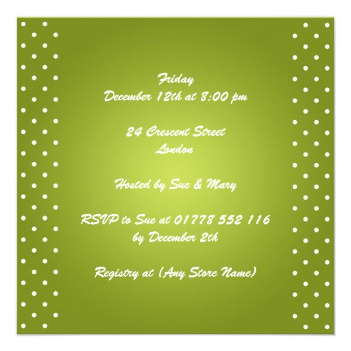 Neutral Baby Shower Elegant Polka Dot Green Personalized Invitation
