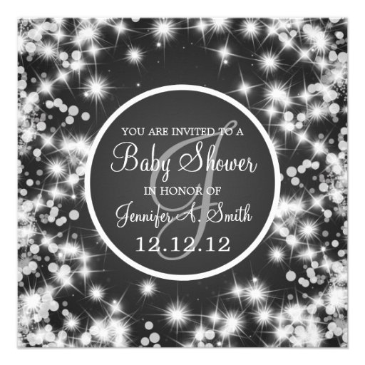 Neutral Baby Shower Elegant Winter Sparkle Black Invite