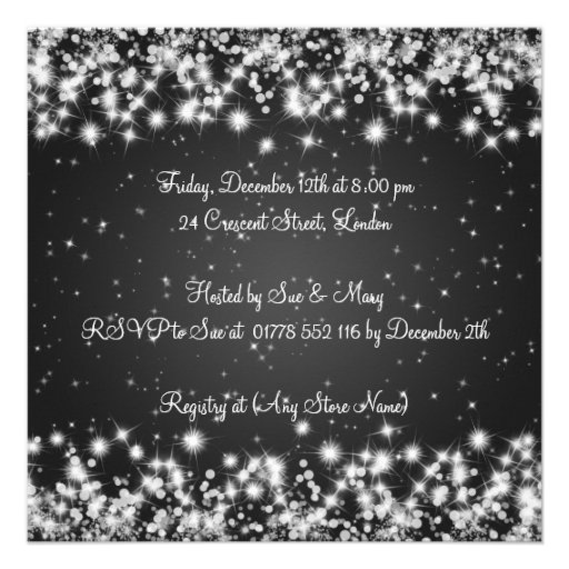 Neutral Baby Shower Elegant Winter Sparkle Black Invite