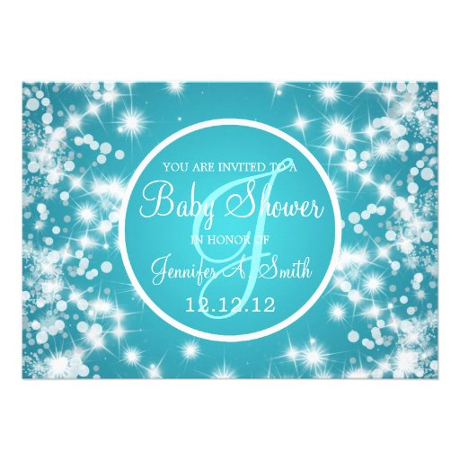Neutral Baby Shower Elegant Winter Sparkle Blue Card