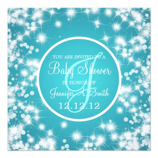 Neutral Baby Shower Elegant Winter Sparkle Blue Personalized Invites