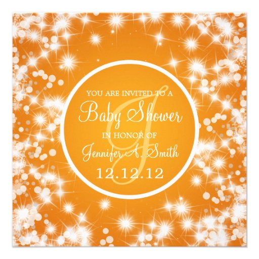Neutral Baby Shower Elegant Winter Sparkle Orange Custom Invitations