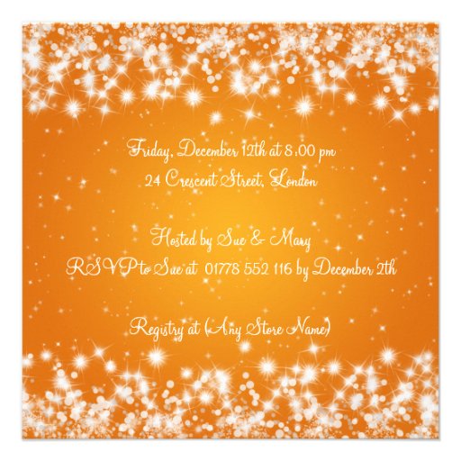 Neutral Baby Shower Elegant Winter Sparkle Orange Custom Invitations