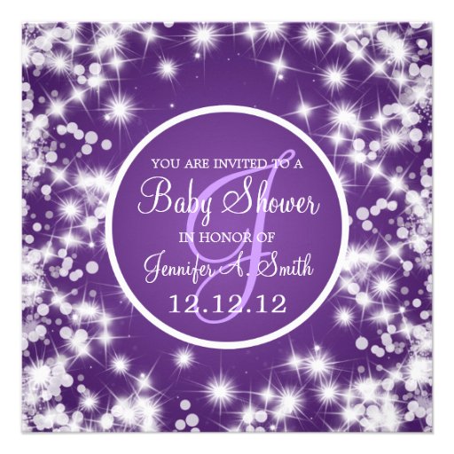 Neutral Baby Shower Elegant Winter Sparkle Purple Invitations