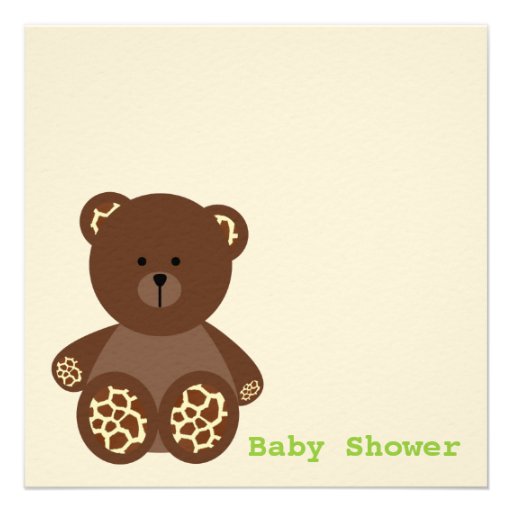 Neutral Baby Shower: Giraffe Print Stuffed Bear Personalized Invitation