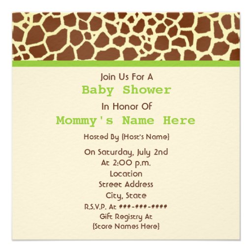 Neutral Baby Shower: Giraffe Print Stuffed Bear Personalized Invitation