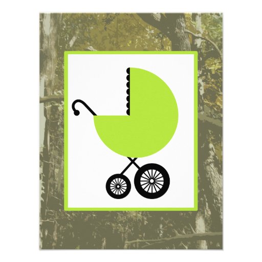 Neutral Baby Shower - Green Carriage & Camouflage Personalized Invitation