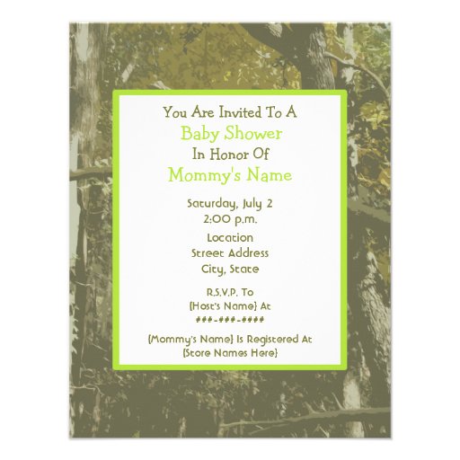 Neutral Baby Shower - Green Carriage & Camouflage Personalized Invitation