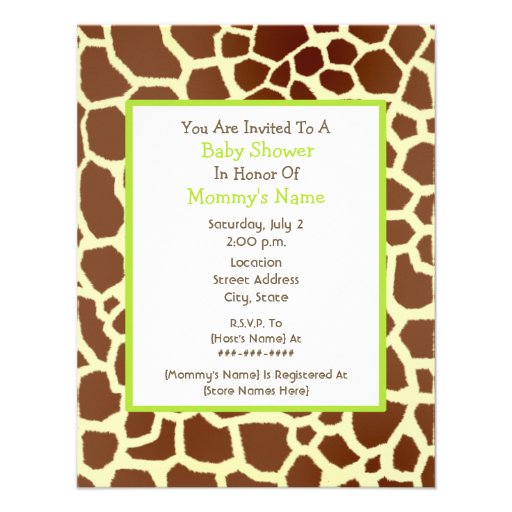 Neutral Baby Shower Green Carriage & Giraffe Print Invitation
