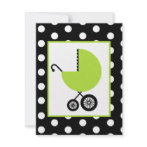 Neutral Baby Shower - Green Carriage & Polka Dots Personalized Announcements