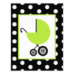 Neutral Baby Shower - Green Carriage & Polka Dots Personalized Announcements