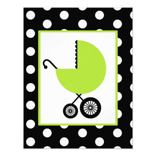 Neutral Baby Shower - Green Carriage & Polka Dots Personalized Announcements