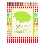 Neutral Baby Shower - Green Umbrella & Boho Dots Invites