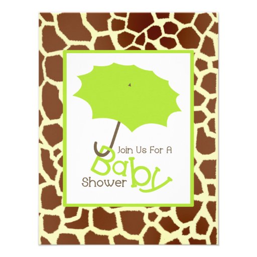 Neutral Baby Shower - Green Umbrella & Giraffe Personalized Invitation