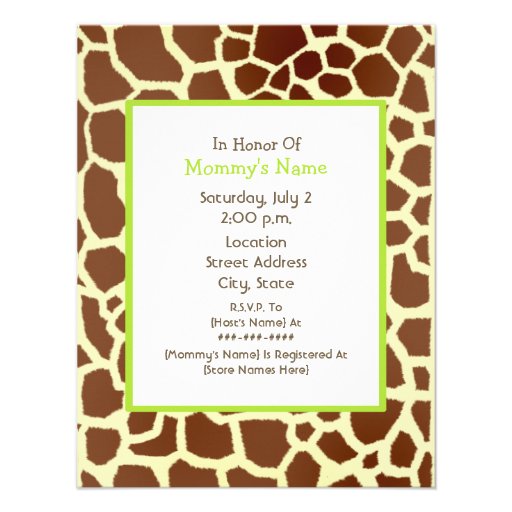 Neutral Baby Shower - Green Umbrella & Giraffe Personalized Invitation