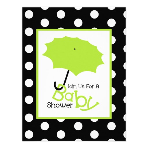 Neutral Baby Shower - Green Umbrella & Polka Dots Personalized Invitation