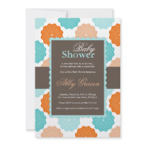 Neutral Baby Shower Invitation, Orange, Aqua, 976