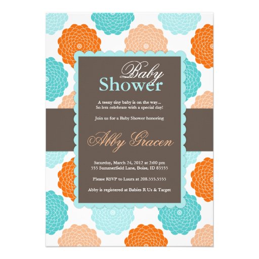 Neutral Baby Shower Invitation, Orange, Aqua, 976