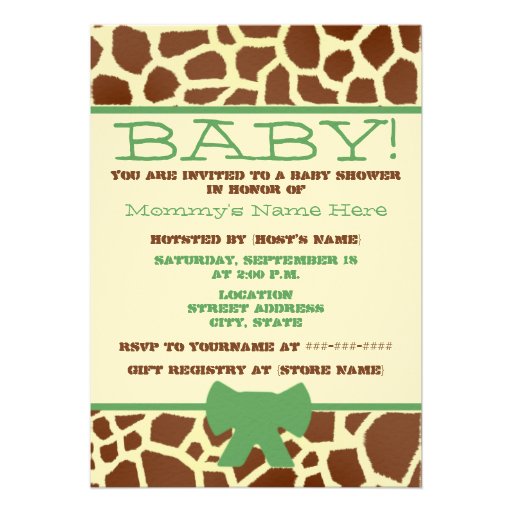 Neutral Baby Shower Invite - Giraffe Print & Green