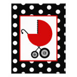Neutral Baby Shower - Red Carriage & Polka Dots Personalized Announcements