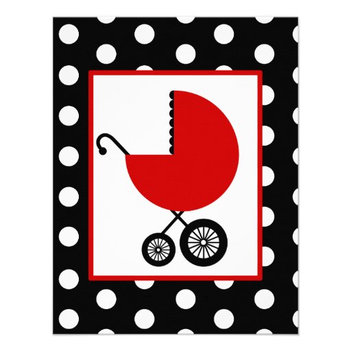 Neutral Baby Shower - Red Carriage & Polka Dots Personalized Announcements