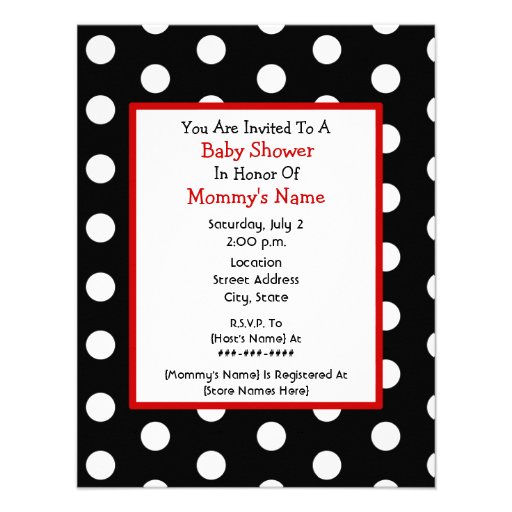 Neutral Baby Shower - Red Carriage & Polka Dots Personalized Announcements