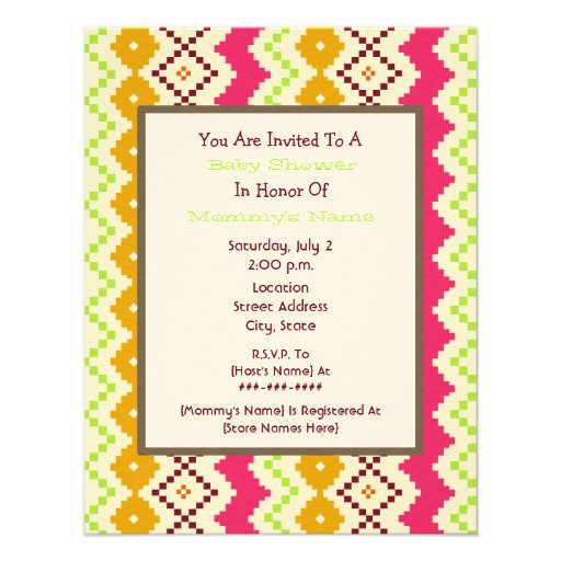 Neutral Baby Shower Tribal Inspired Green Carriage Invite