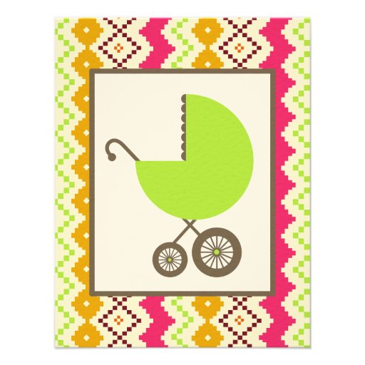 Neutral Baby Shower Tribal Inspired Green Carriage Invite