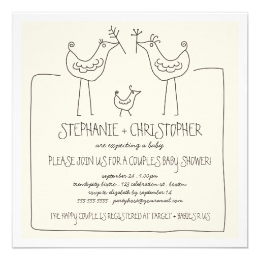Neutral Birds Modern Family Couples Baby Shower Personalized Invitations