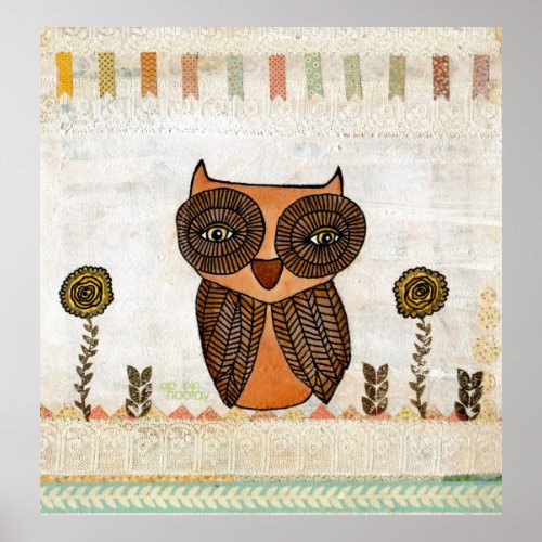 Neutral Colors Brown Owl Lace & Bunting Poster Art