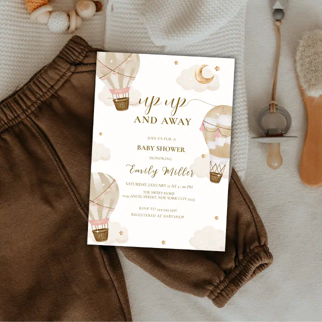 Neutral Elegant Boho Hot Air Balloon Baby Shower Invitation Zazzle