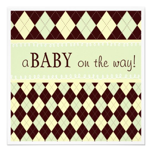 Neutral Green Argyle Baby on the Way Baby Shower Announcements