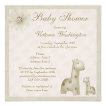 Neutral Mom & Baby Giraffes Vintage Baby Shower Invitations