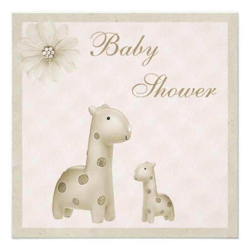 Neutral Mom & Baby Giraffes Vintage Baby Shower Invitations