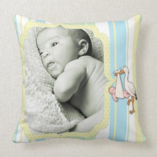 Neutral Stripe Stork Baby Keepsake Pillow