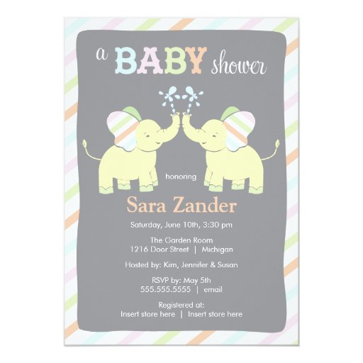 Neutral Twin Elephants Baby Shower Invitation Zazzle