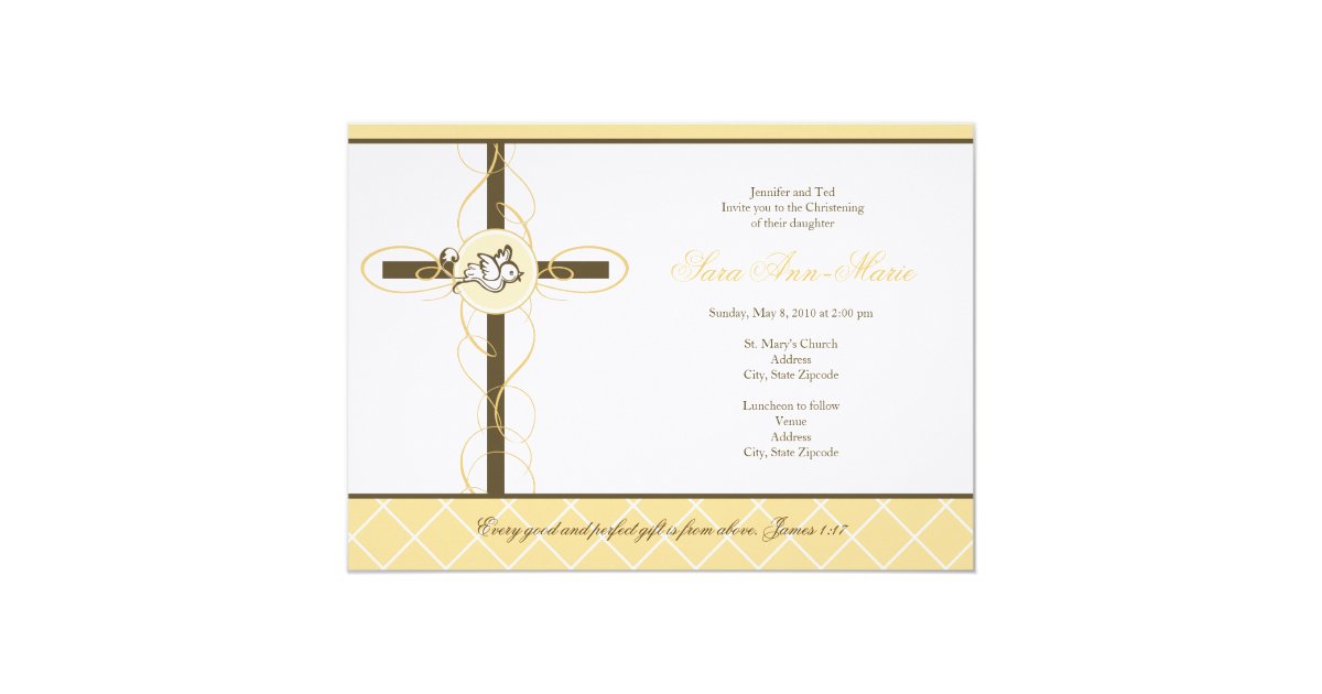 Neutral Yellow Christening/Baptism Invitation Zazzle