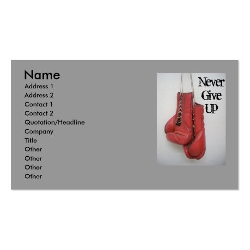 Never Give Up Boxing Gloves Business Cards (front side)