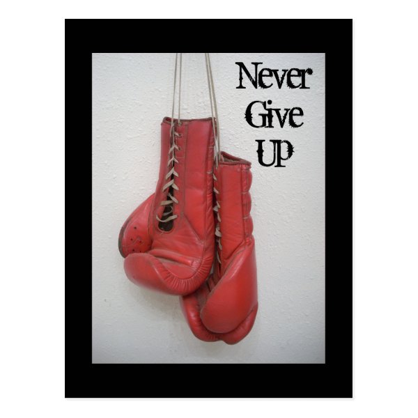 Never Give Up Boxing Gloves Postcard