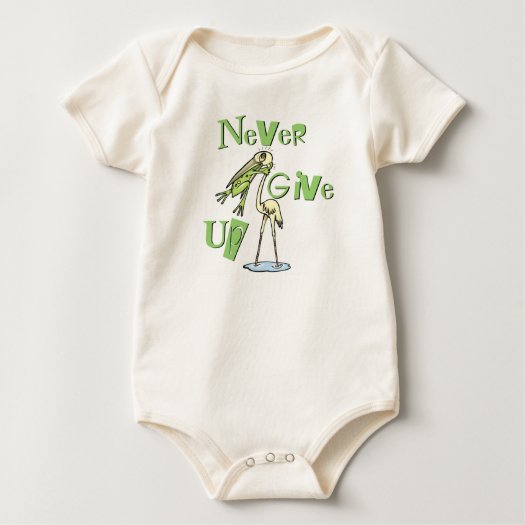 Never Give Up Frog Choking Heron Organic Onesie for baby!