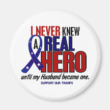 Never Knew A Hero 2 Husband (Support Our Troops) Refrigerator Magnets