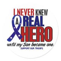 Never Knew A Hero 2 Son (Support Our Troops) Round Sticker